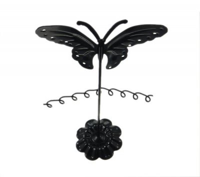 Örhängesdisplay liten fjäril o bar i svart målad metall 1 st
